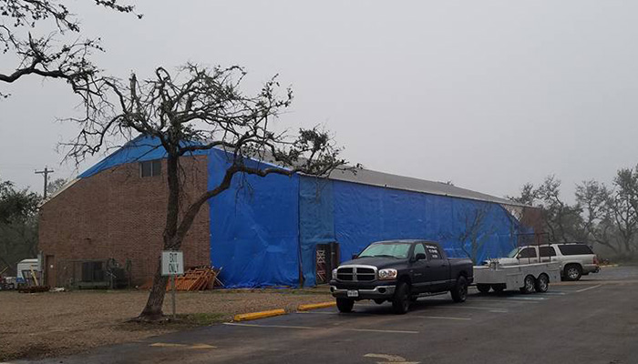 Damage to building after hurricane